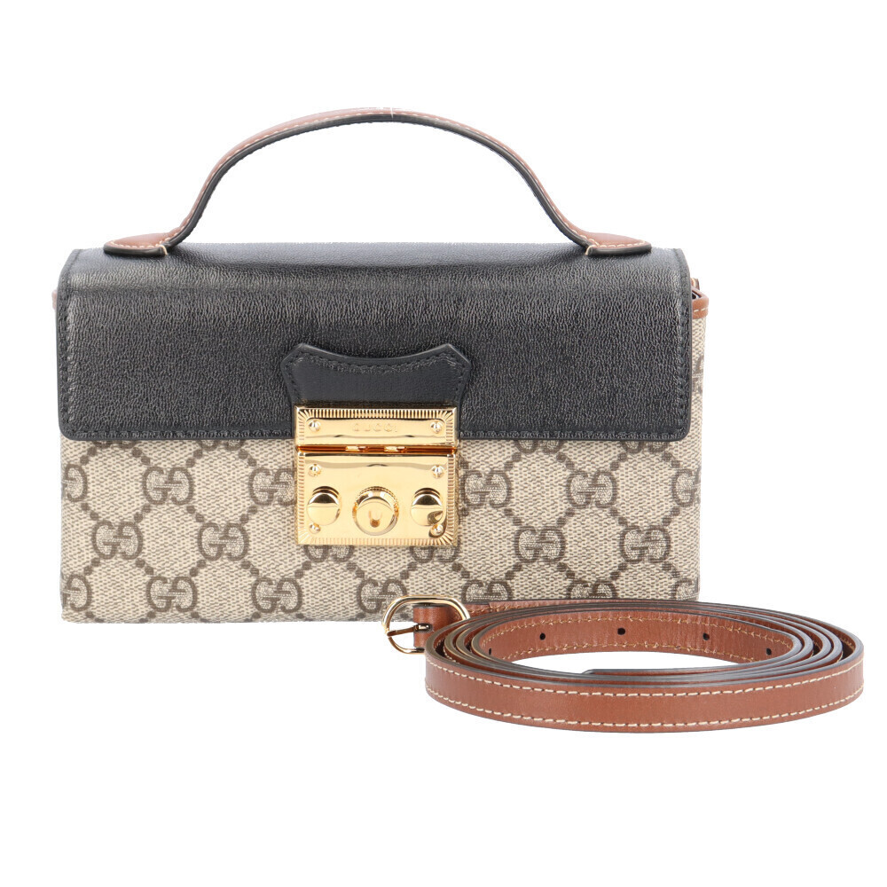 Gucci Padlock GG Supreme Shoulder Bag Canvas Black